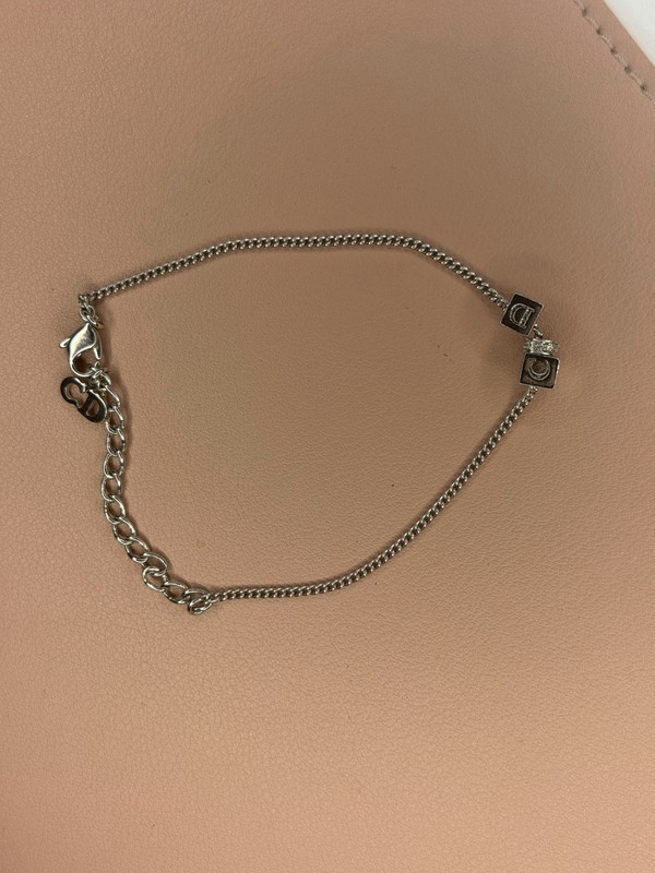 Vintage Christian Dior CD Cube Charm Bracelet Silver Tone Crystal Rhinestone 8" gallery