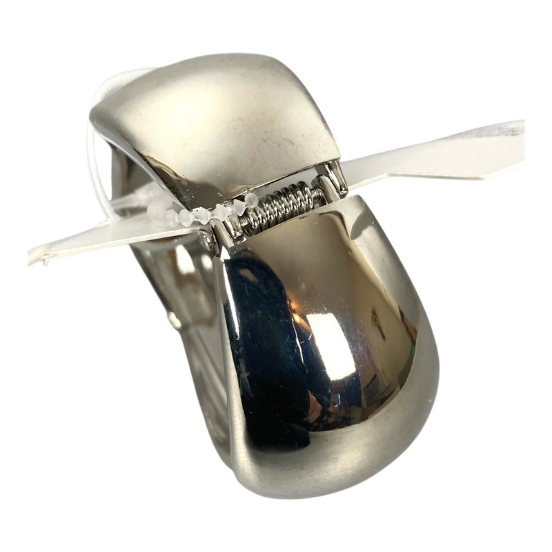 (2) Chunky Cuff Bracelets: Rhodium Smooth Hinge Cuff & Chunky Gold Tone Stretch gallery