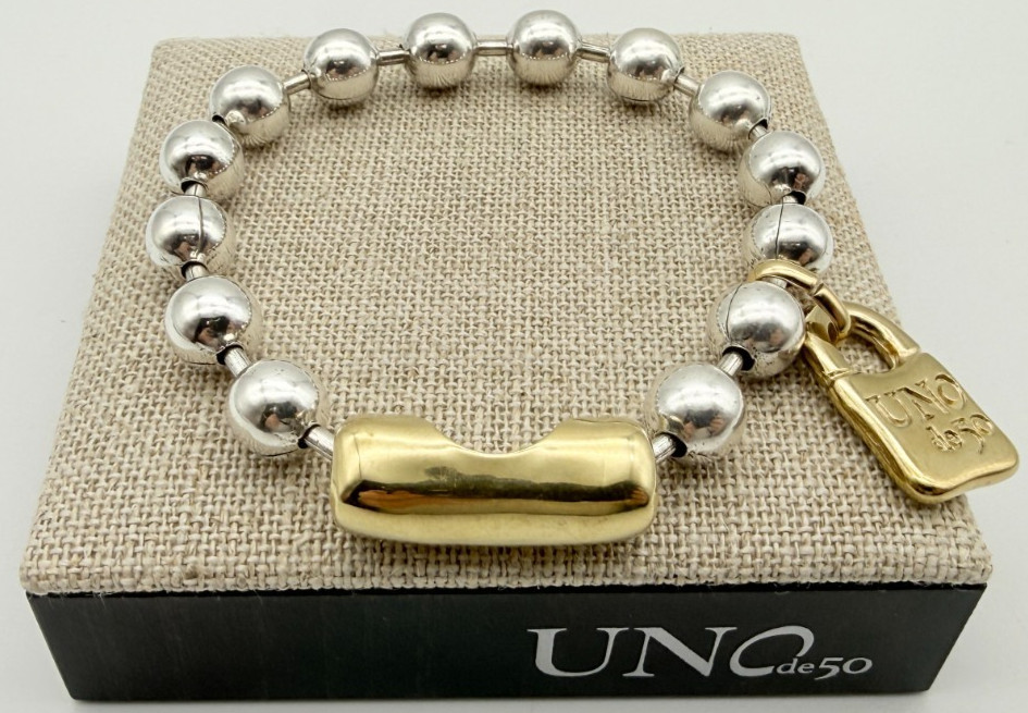 NEW Uno de 50 SNOWFLAKE Bracelet Sterling Silver 18k Gold Plated Beads Large gallery
