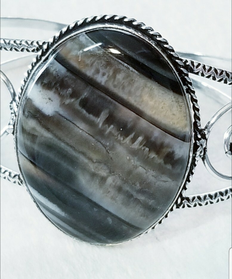 4323. Botswana Agate Handmade 925 Silver Plated Ethnic Cuff Bangle REDUCED gallery