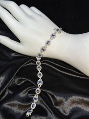 14K White Gold Natural Diamond & Blue Sapphire Bracelet 1.7ctw of Elegance 3-7D