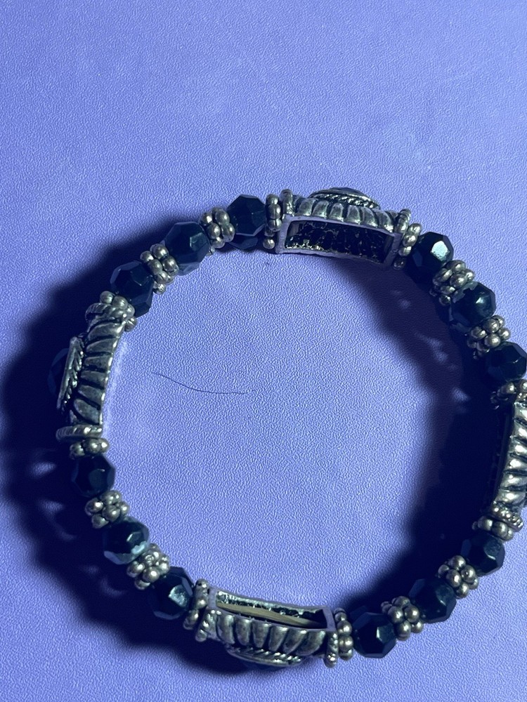 Coconut shell Beaded Stretch Bracelet St. Augustine Religious Charm Phillipines