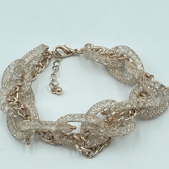 Chain Bracelet Mesh Links Rose Gold tone and Clear Rhinestone Design No Markings