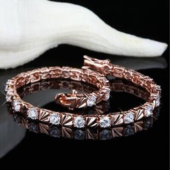 Tennis Bracelet Women’s 0 5/32in Zirconia 750er Gold 18K Plated Rose B2797