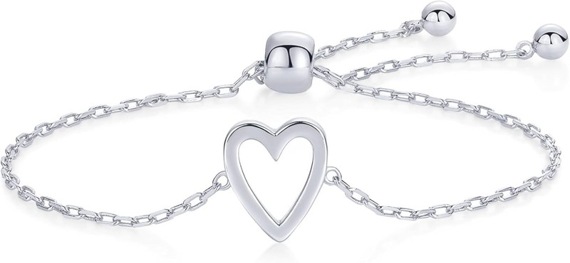 14K Gold Plated Matching Heart Charms Solitaire Bracelet Set for Women | Adju... gallery