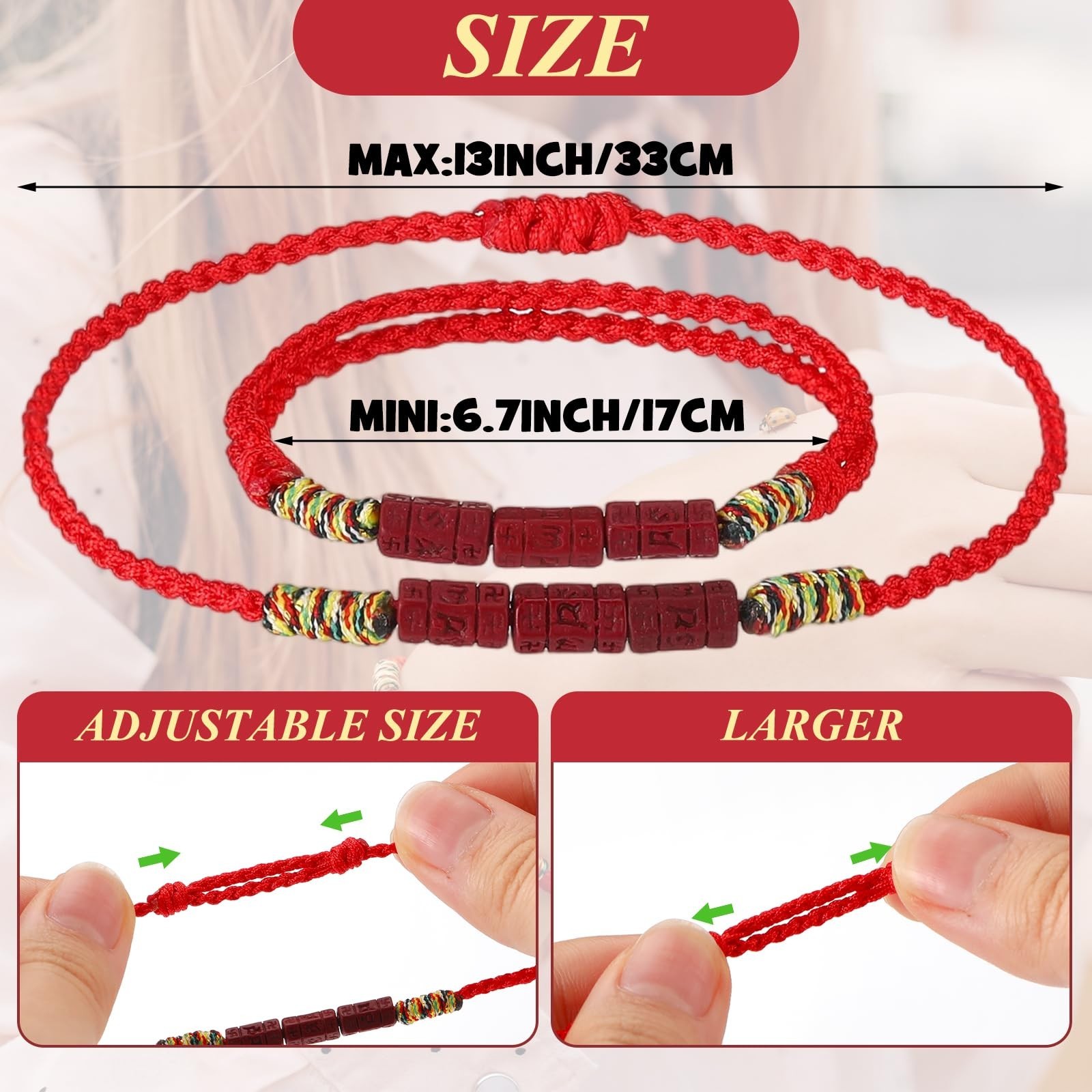 Bracelets Good Luck Protection Gift Spiritual Om Mani Padme Hum Red Cinnabar gallery