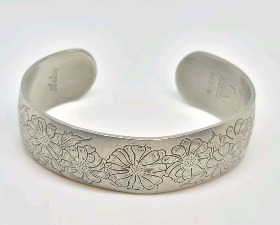Kirk Aster Cuff Bracelet Pewter 900-9 Floral Engraved gallery