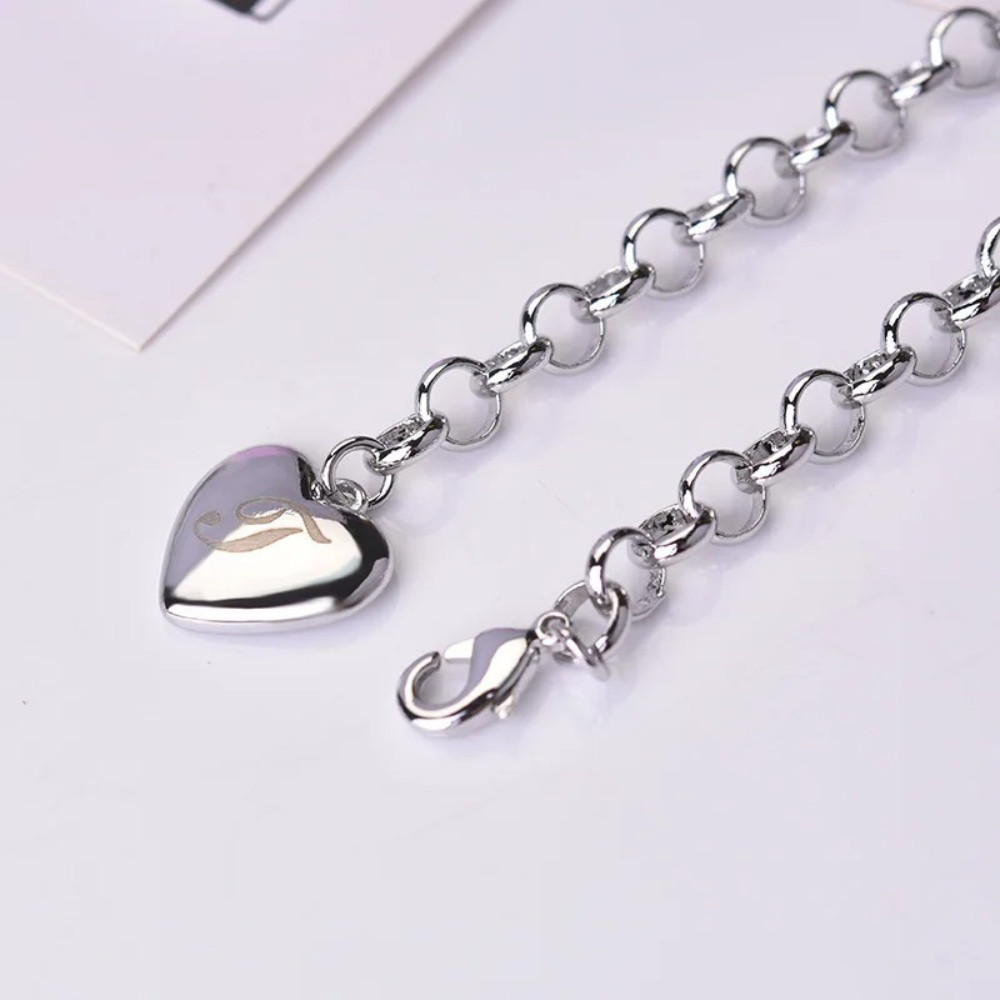925 Sterling Solid Silver Jewelry Letter Charm Heart Bracelet For Women gallery