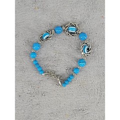 Evil Eye Beaded Bracelet Blue Turquoise Color Silver Tone Metal Clasp