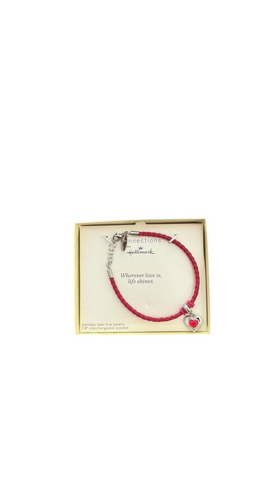 Connection Hallmark Stainless Steel Red Braided Bracelet W/Crystal Heart Bead