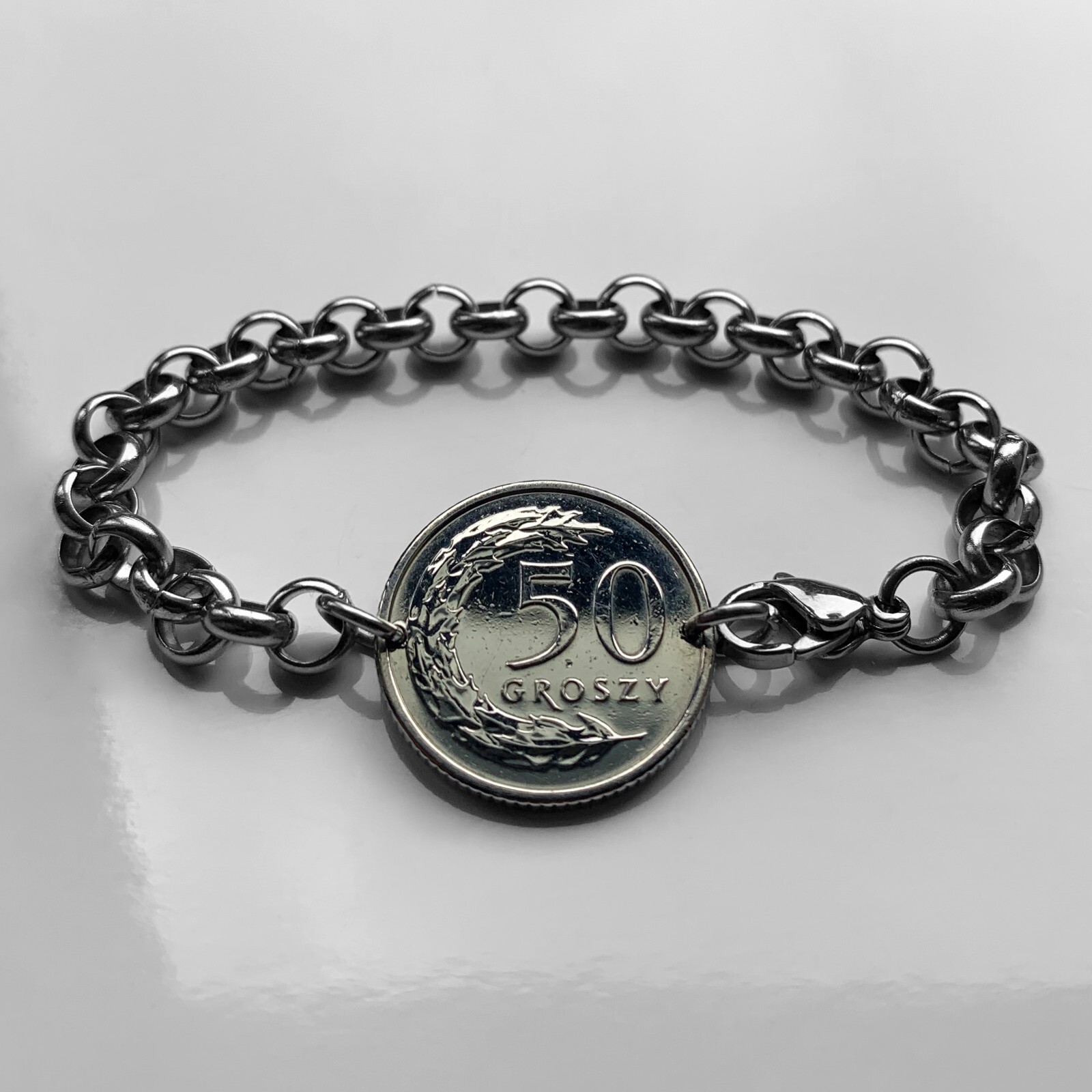 Poland Polska 50 Grosz coin bracelet Polish eagle Warsaw Krakow Poles b000126 gallery