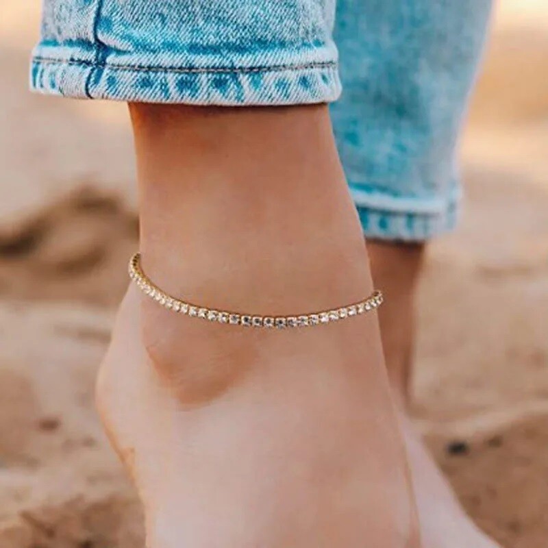 Unisex Silver Large Crystal Tennis Chain Anklet or Bracelet - In 3 Colours gallery