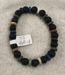 7.5inch All Natural Lava Bead Bracelet Handmade Black With Multicolor Beads