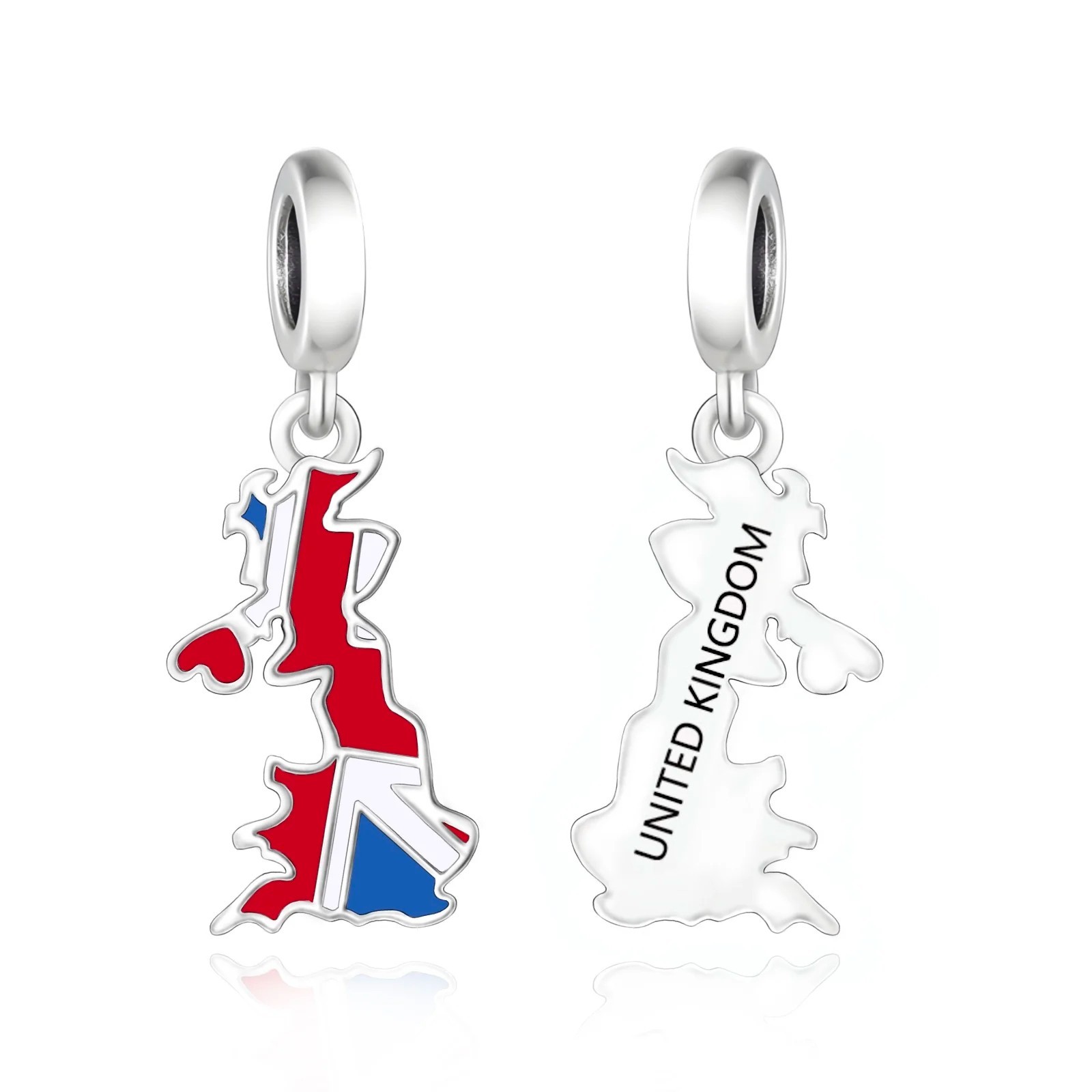 United Kingdom 925 Sterling Silver Charm for Bracelet; Flag Map gallery