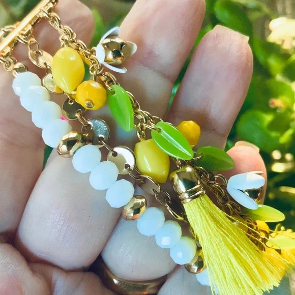 LILLY PULITZER BRACELET⭐ YELLOW LEMON TASSEL ⭐️ NWT 3 Strand Beaded Chain gallery