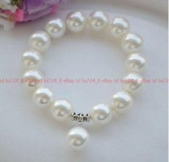 4Colors 8/10/12mm South Sea Shell Pearl Round Beads Pendant Stretch Bracelet 8″