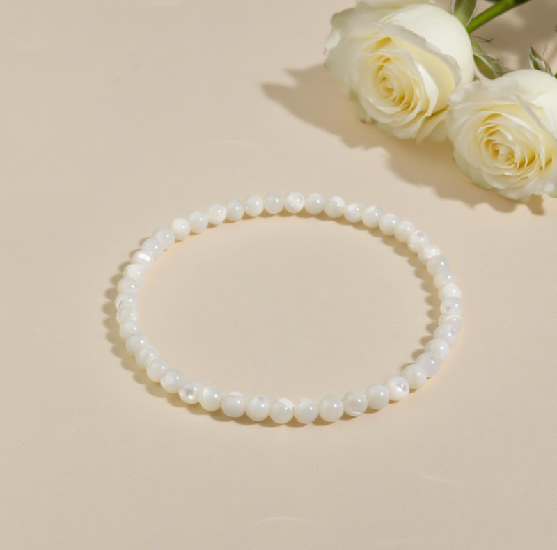 4mm Mother of Pearl Stretch Bracelet - Iridescent Shell Beads, Elegant Bracelet gallery