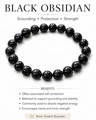 8mm Black Obsidian Stretch Bracelet Genuine Crystal Beaded Bracelet Unisex