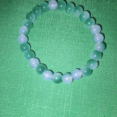 Green White Stone Round Beaded Stretch Bracelet Round Shape Beads Green/White