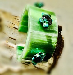 Turtle Resin Cuff Bangle – Handmade Green Ocean Bracelet, One Size