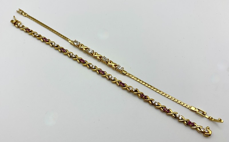 Lot of 2 Tennis Bracelets Crystal & Pink Rhinestones Hugs & Kisses Gold Tone gallery