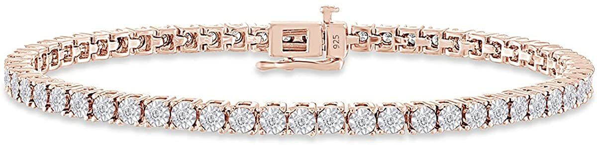 1 Ct Simulated Diamond Miracle Set Tennis Bracelet 14k Rose Gold Plated Silver gallery