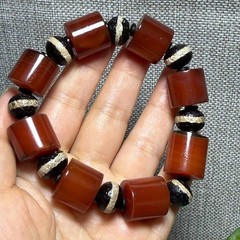 1PCS Reddish Brown Agate Cylindrical Elastic Bracelet Meditation Soothing