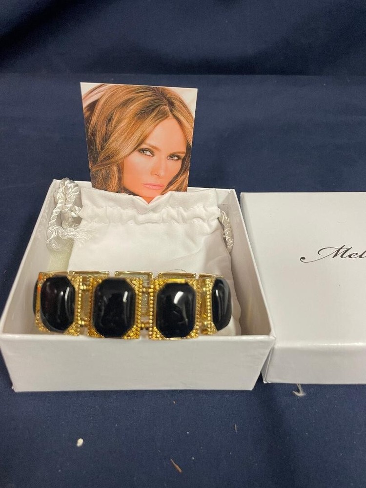 Melania Trump Gold Tone Stretch Bracelet With Black Stones
