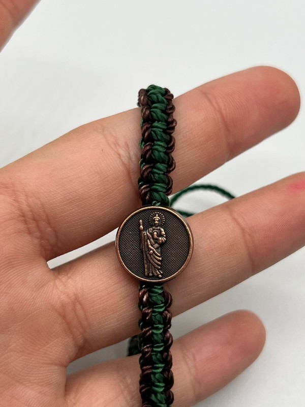 Green and Brown Thread Bracelet with Saint Jude Medal gallery