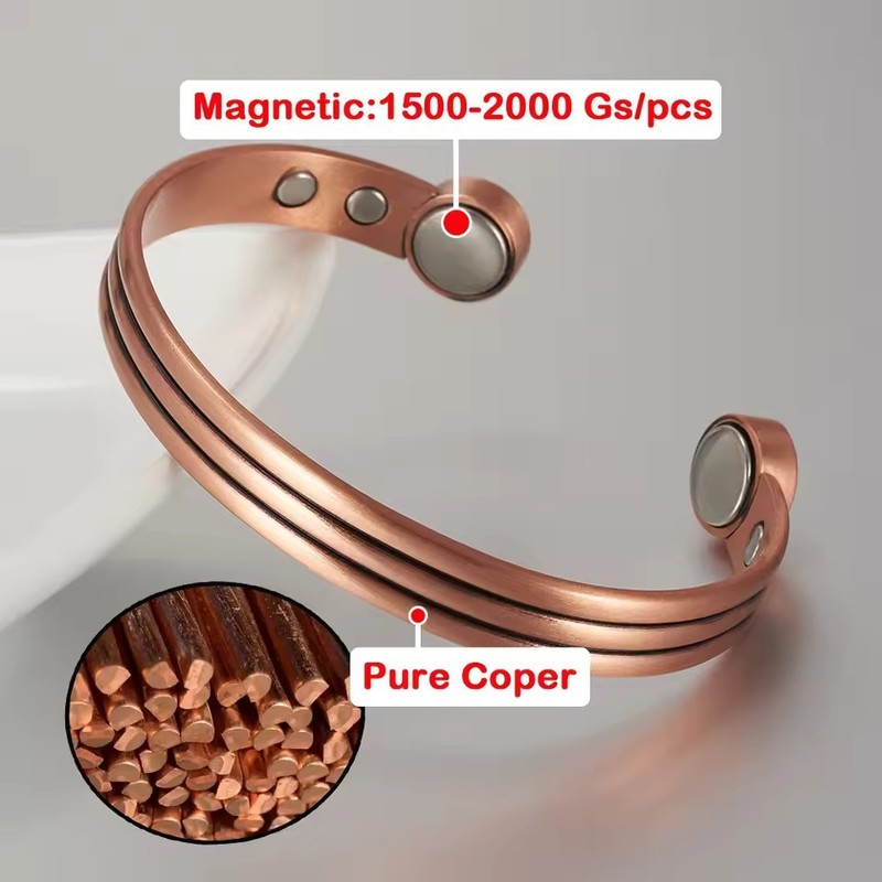 Vintage Pure Copper Magnetic Healing Bracelet, Adjustable Cuff Style gallery