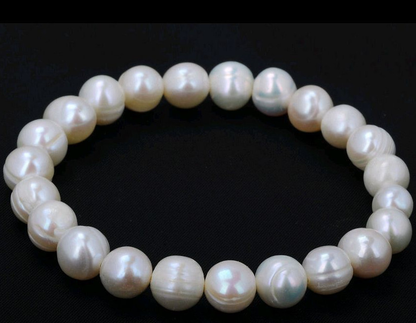 Genuine 8-9mm Natural White Freshwater Pearl Stretchy Bangle Bracelet 7.5" gallery