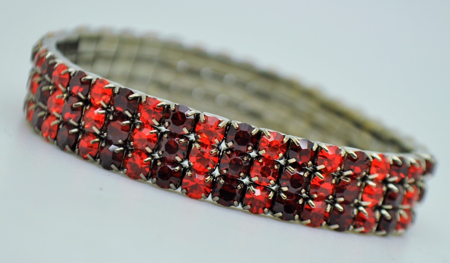 Lot of 3 pcs 3row Red color mix Rhinestone black nickel plated Stretch Bracelets gallery