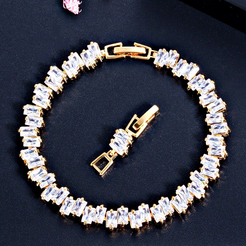 18K White & Gold GF AAA Grade Cubic Zirconia Charming Rectangle Tennis Bracelet gallery