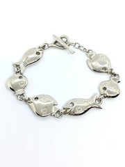 VINTAGE TRIFARI FISH Bracelet Silver Tone Link Nautical Toggle Statement