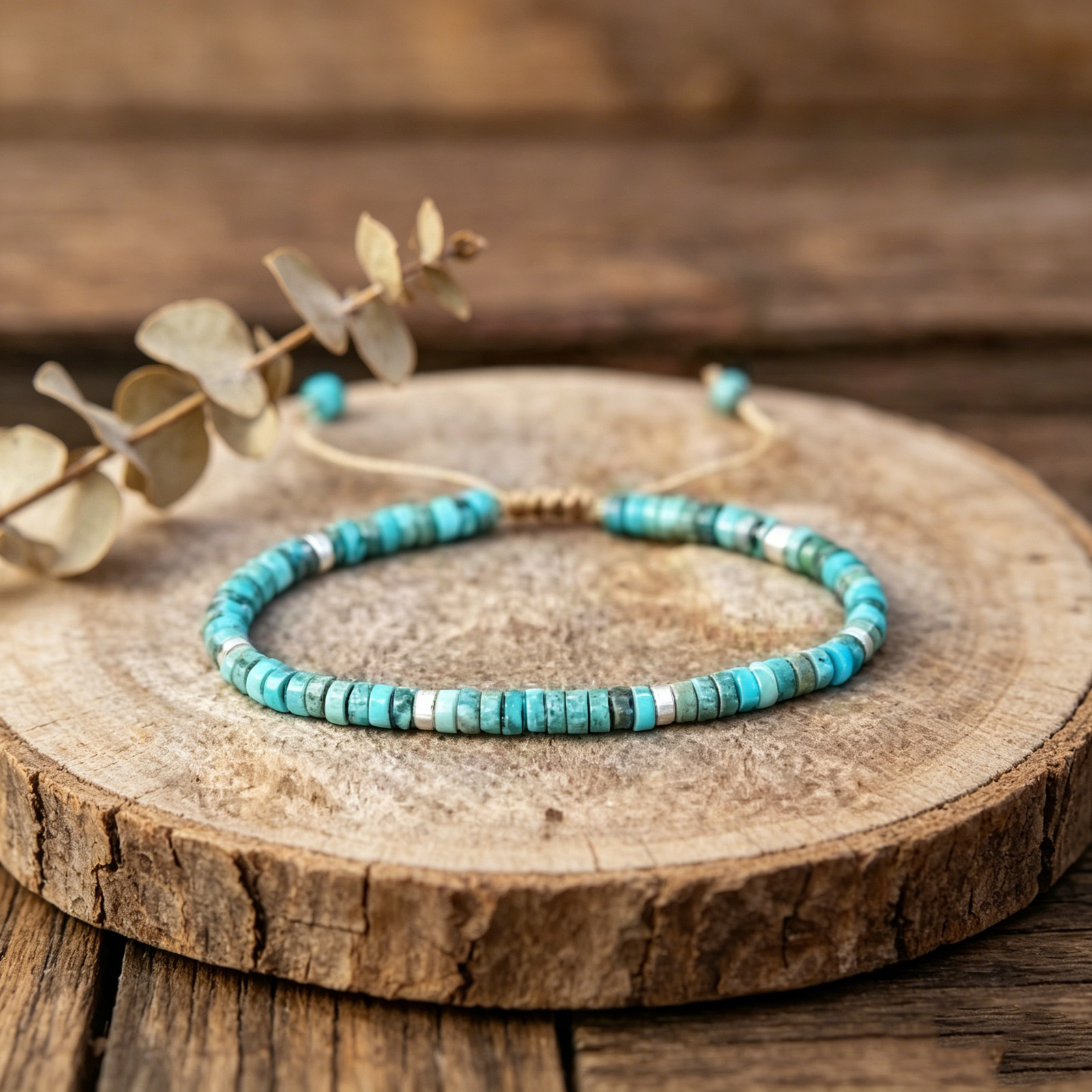 Blue Sea Sediment Jasper Heishi Bead Adjustable Bracelet Boho Healing Crystal gallery
