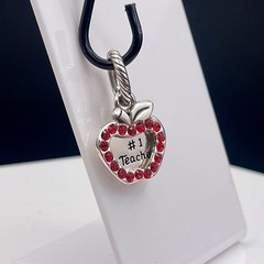 Brighton #1 Teacher Apple Charm Red Crystals Silver Tone Dangle