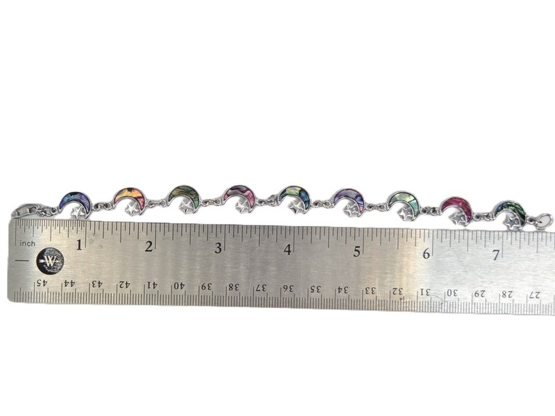 Multicolored Paua Shell Inlay (Simulated) Crescent and Star Bracelet gallery