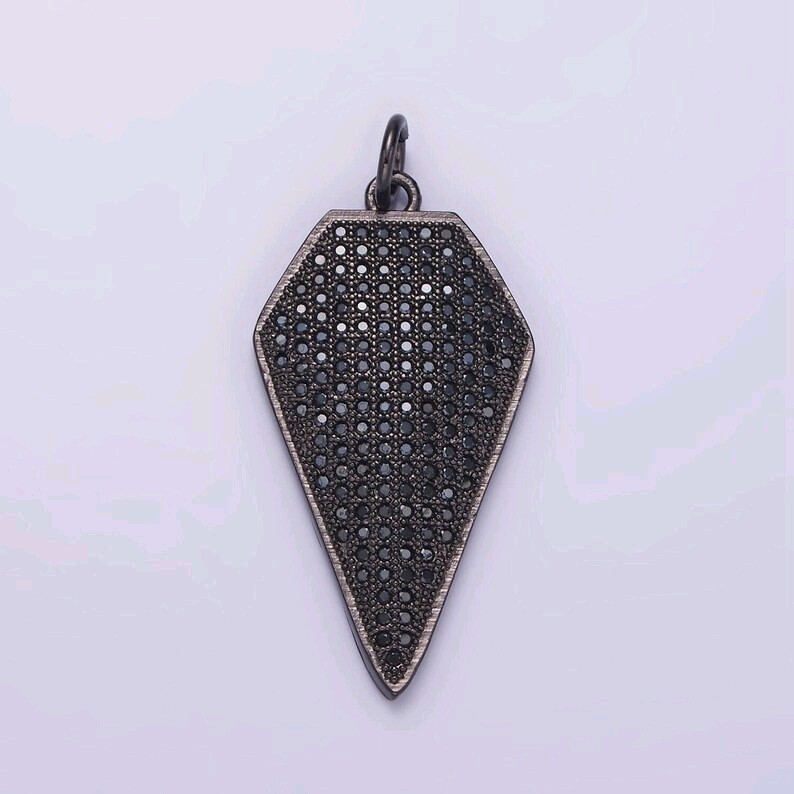 14K Gold Filled Black Micro Pave CZ Diamond Shield Charm Pendant