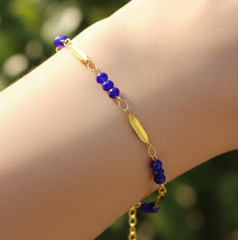18K Gold Plated Sapphire Blue Bracelet for Women Minimalist Floral Leaf Charm