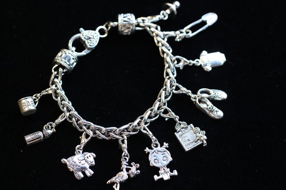 New Baby Charm Bracelet Silver Pewter Charms 8" Mother Charms Interchangeable