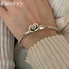 Vintage Flower Retro Rose Cuff Bangle 925 Sterling Silver Women Jewelry Bracelet gallery