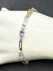 ❤️ Sterling Silver Multicolor Stones Tennis 7 1/4” Bracelet