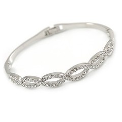 Delicate Rhodium Plated Austrian Crystal Plaited Bangle Bracelet – 18cm L