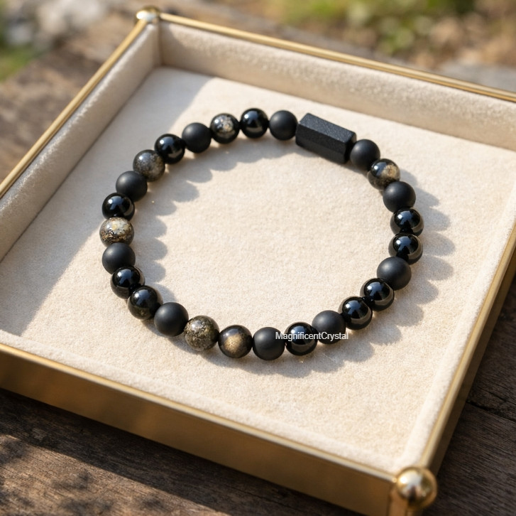 Protection Crystal Bracelet Shungite Black Onyx Tourmaline Golden Obsidian Gift gallery
