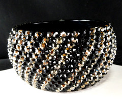 Chunky Designer Quality Black Bangle Bracelet WIDE Metallic Crystals Embellished
