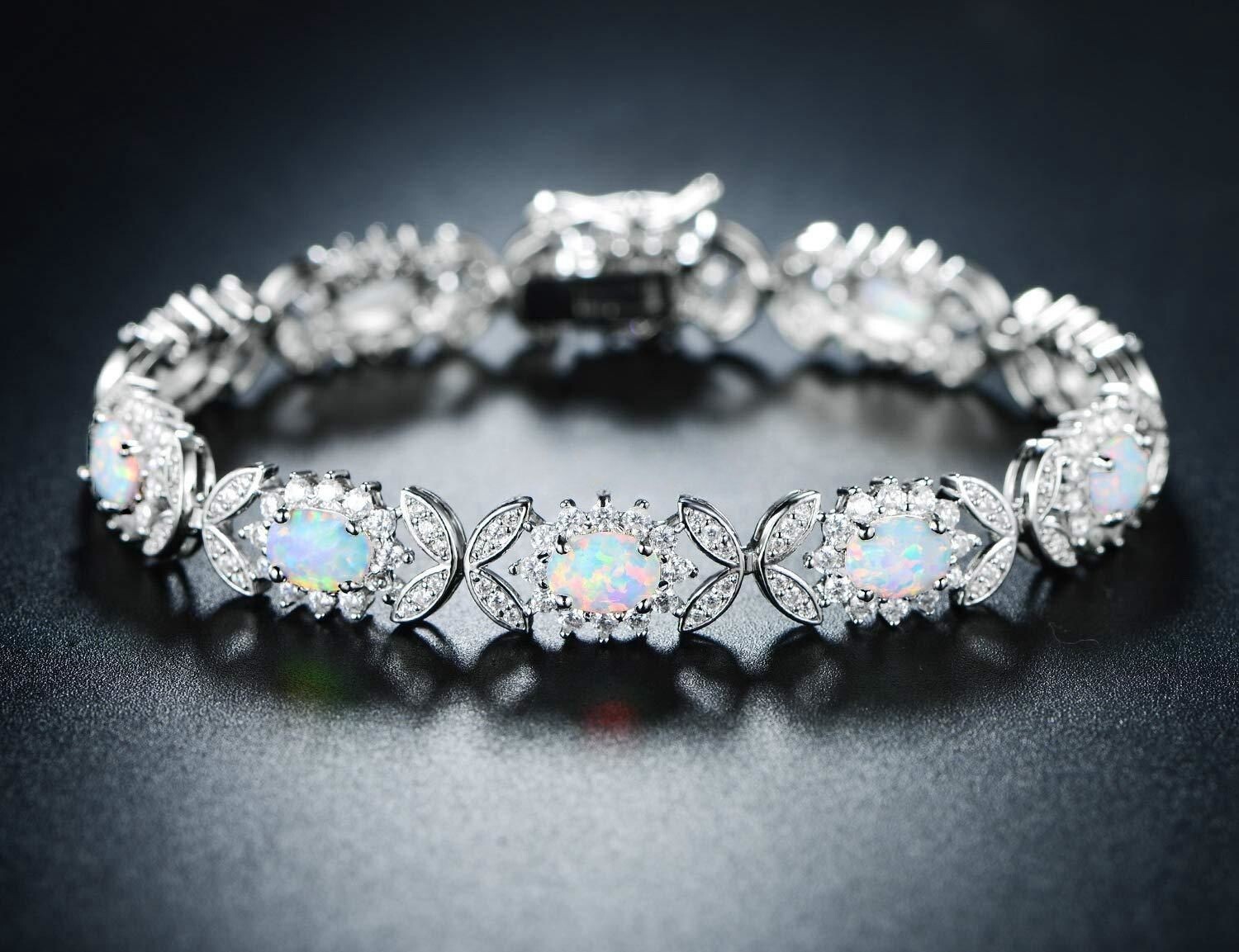 Hawaii White Opal Oval Bracelet Sterling Sliver Jewelry For Women Girl gallery
