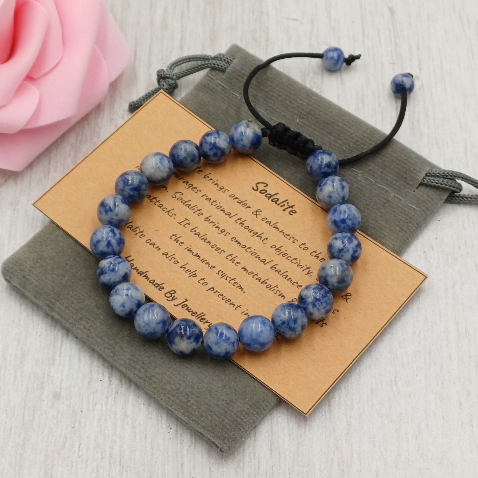 Sodalite Bracelet 6mm 8mm Adjustable Handmade Gemstone with Gift Bag & Card gallery