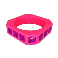 Rhinestone Bangle Bracelet Matte Hot Pink Chunky Square Glass Lucite Resin