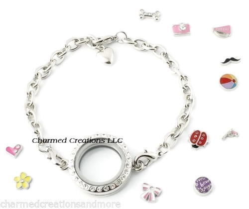 25mm Mini Round Floating Charm Memory Locket Bracelet With Crystals Reversible gallery