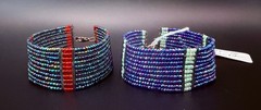 Two African Tanzanian Beaded Cuff Bracelets – Blue Seed Beads